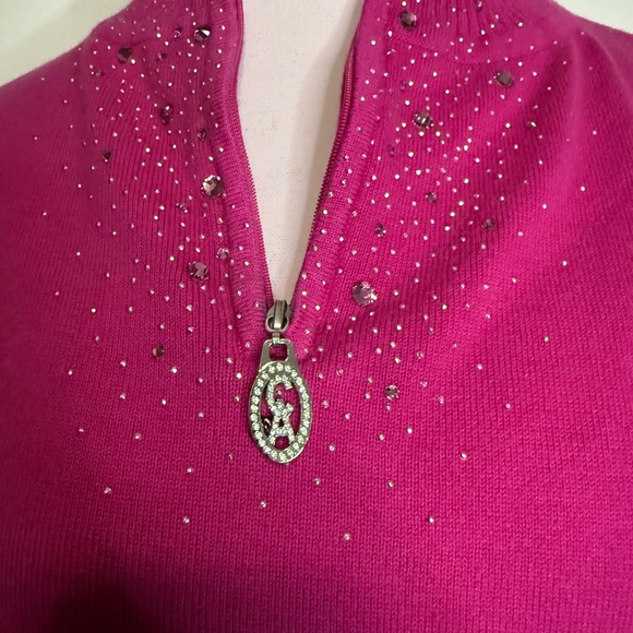 Christine Alexander Pink Quarter-Zip Sweater with Rhinestone Detail size XL - Picture 2 of 11
